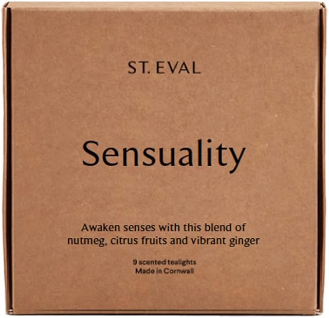 St. Eval Sensuality - Scented Tealights - Candle - Refreshing Fragrance - A Luxurious Blend of Nutmeg, Citrus Fruits & Vibrant Ginger - Made in Cornwall - Pack of 9