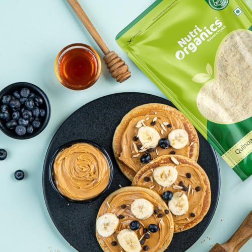 Image of NutriOrganics Quinoa Flour - 2kg | Gluten Free Atta | Enriched with Dietary Fibre, Protein & Vitamins | Improves Gut Health | Superfood | Micro-nutrients | No Preservatives (Pack of 2)