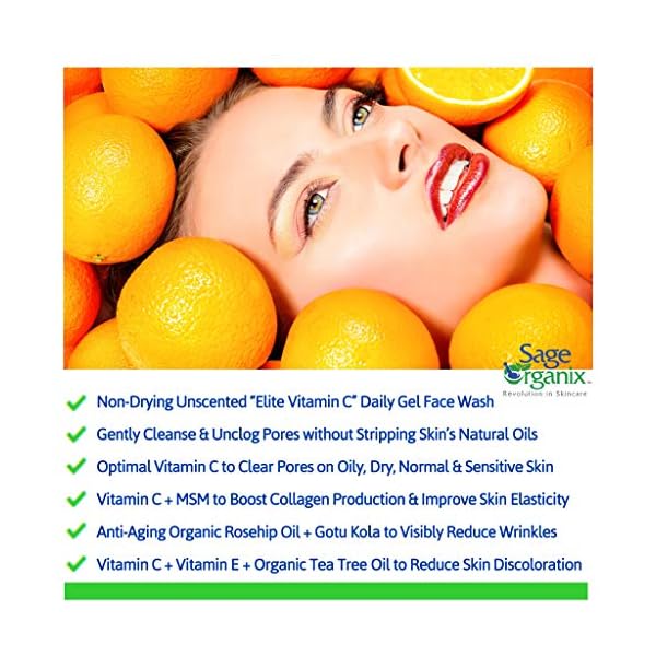 Sage-Organix-Anti-Aging-Vitamin-C-Face-Wash-72-Organic-Daily-Facial-Cleanser-to-Fade-Dark-Spots-Combat-Acne-Minimize-Pores-Reduce-Wrinkles-Ideal-for-Women-Men-Oily-Dry-Sensitive-Skin-6-oz Sage Organix Anti Aging Vitamin C Face Wash, 72% Organic Daily Facial Cleanser to Fade Dark Spots, Combat Acne, Minimize…