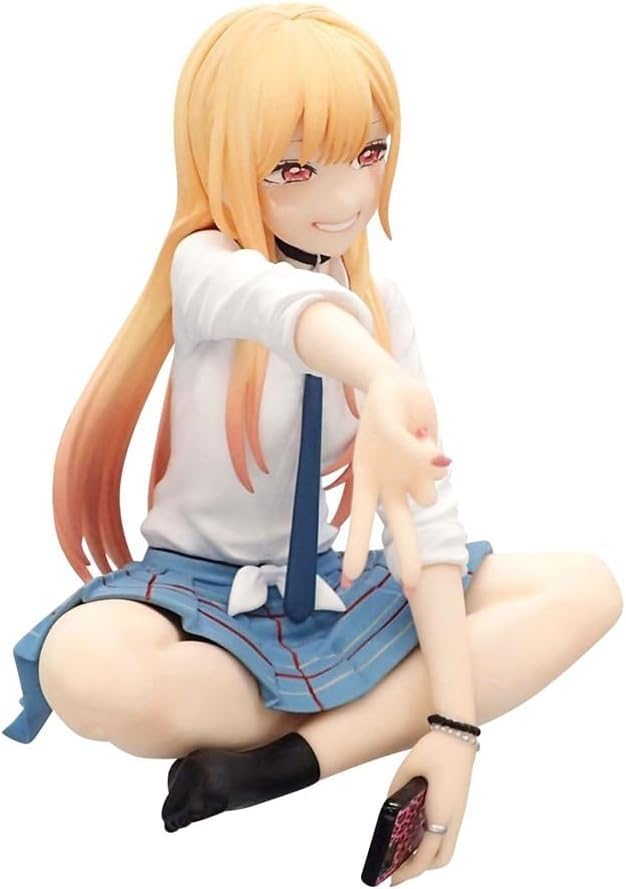 Image of Marin Kitagawa Sitting Pose Anime Figure - 15cm My Dress-Up Darling Blush Smile School Girl in Cross-Leg Sitting Action Figure for Desk, Shelf & Home Decor | Gift for Friends & Anime Fans