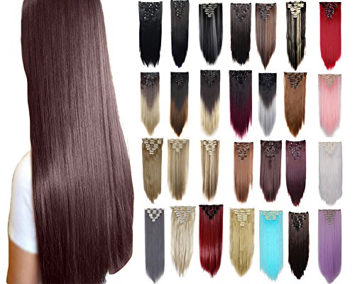 FIRSTLIKE 26" Straight Silver Grey Clip In Hair Extensions Thick Full Head Long 8 Pieces 18 Clips Soft Silky For Women Beauty