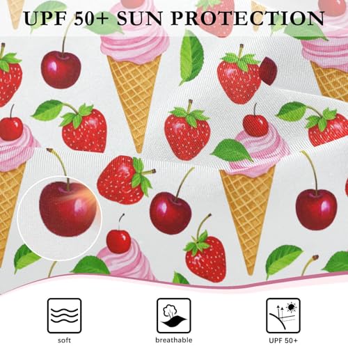 ALAZA Strawberry Cherry Fruit Ice Cream Girls One Piece Swimsuit Long Sleeve Rash Guard Swimsuits UV 50+ Swimwear Zipper 7