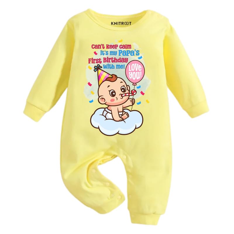 Sponsored Ad - Dad Birthday Theme, Papa's First Birthday, 100% Pure Cotton Yellow Jumpsuit, Unisex Baby Kids Romper, Sleepsuit, Bodysuit, Full Sleeves, Shoulder-Snap-Buttons, Infant Cloths, 0-18 Months