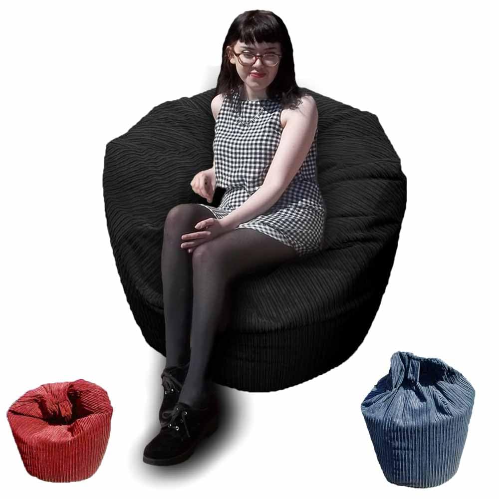Bean Bag Beanbag, Jumbo Corduroy, Gaming Chair Seat Lazy Lounger Couch, for All Ages. Filling Included, Fire Retardant Covers & Filling. (Black, S (50 x 50 x 65 cm))