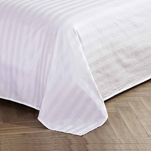 Image of (1 Flat Sheet Only,White Stripe , Full XXL) 100% Egyptian Cotton Luxurious 600 Thread Count
