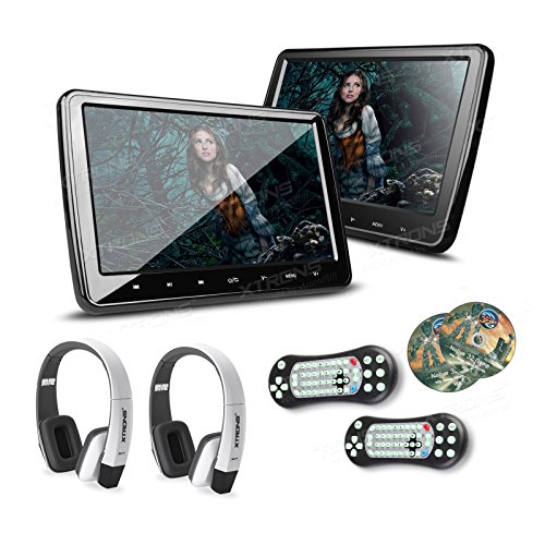 XTRONS® 2X 10.1 Inch Twins HD Digital Touch Button Car Headrest DVD Player Ultra-Thin Detachable New Version IR Headphones Included