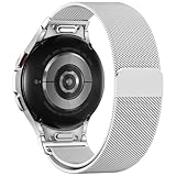 JKD No Gap Metal Bands Compatible with Samsung Galaxy Watch 7 6 5 4 Band 40mm 44mm, Galaxy Watch 6 4 Classic Band/Galaxy Watch 5 Pro Bands, 20mm One Click Stainless Steel Wristband Women Men, Silver