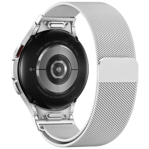 JKD No Gap Metal Bands Compatible with Samsung Galaxy Watch 7 6 5 4 Band 40mm 44mm, Galaxy Watch 6 4 Classic Band/Galaxy Watch 5 Pro Bands, 20mm One Click Stainless Steel Wristband Women Men, Silver