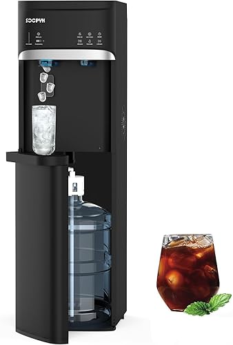 Dispensador de enfriador de agua 4 en 1 de agua caliente/frío/habitación con máquina de hielo, carga inferior, capacidad diaria de 22 libras, color