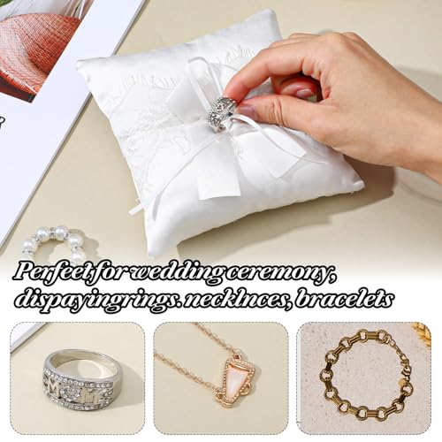 image for Heclia Ring Bearer Pillow Lace Pearl Ivory Ring Bearer Cushion for Wed
