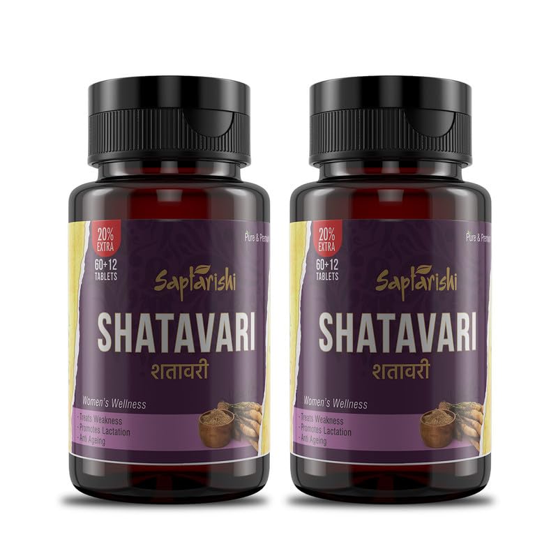 Saptarishi Shatavari Tablets | Pure Asparagus Racemosus Root Extract | Combats Weakness, Promotes Hormonal Balance, Anti-Aging Benefits | 2 Packs of 72 Tablets Each