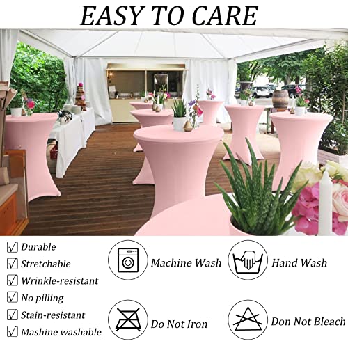 Image of 4 Pack Spandex Stretch Tablecloth - 32x43 Inch Square Corners, Fitted High Top Table Cloth for Cocktail, Bar, Weddings, Birthday, Banquet, Outdoor Party (Pink)