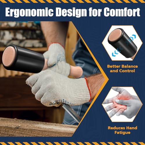 Image of Precision Wood Carving Mallet - 15oz Non-Marring Urethane Head Mallet for Woodworking, Ergonomic Beechwood Handle Wood Carving Hammer for Chisels, Joinery, Dovetails, Mortise