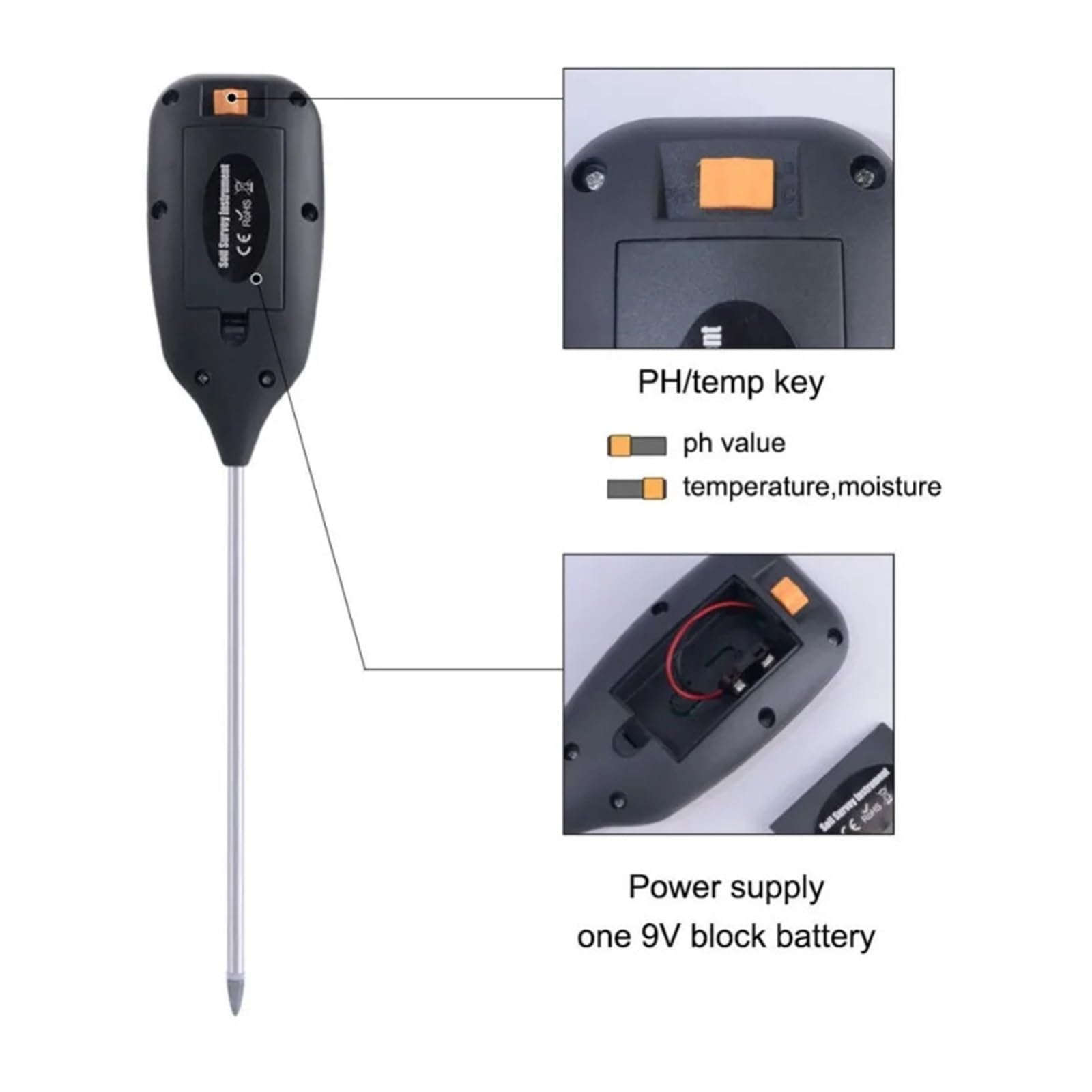 Testeur Numérique D'humidité du Sol 4 en 1, PH, Température Et Lumière du Soleil, Outil for Jardin, Ferme, Pelouse, Plante, avec Écran LCD