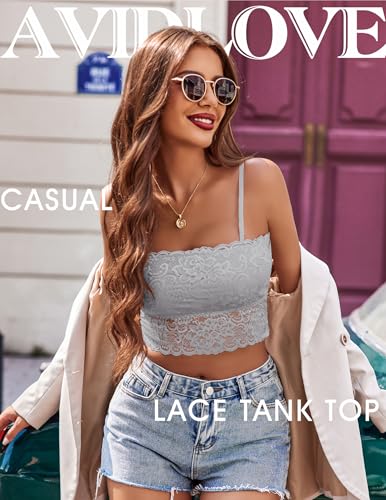 Image of Avidlove Bralettes for Women Lace Spaghetti Strap Tank Top Tube Slim Basic Camisole