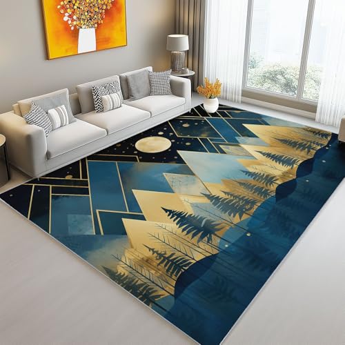 Tapis géométrique moderne bleu or tapis intérieur lavable 80x150cm - 2