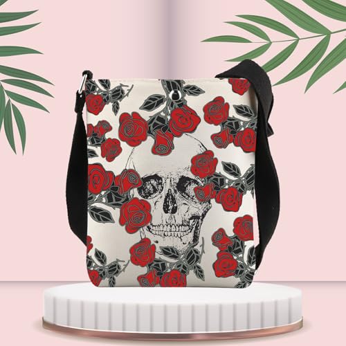 FUSTMW Skull Crossbody Bag - Skeleton Lover Gifts with Rose Print, Purse, Shoulder Strap4