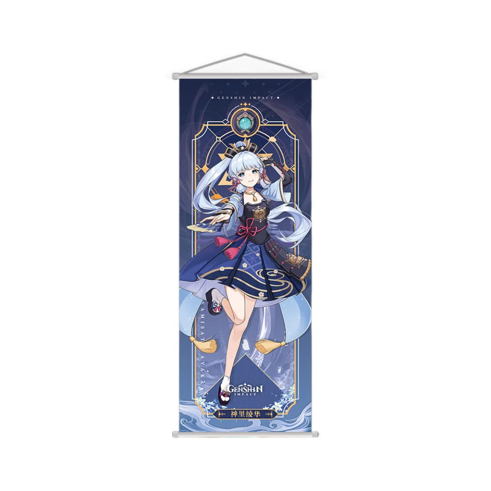 Hanaiette Kamisato Ayaka 1Pc Genshin Impact Scroll Poster Wall Hanging Forged Cloth Painting Decor Live Room Bedroom Art Print 70 X 25 Cm (Kamisato Ayaka)