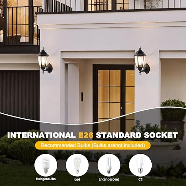 Outdoor Wall Lantern 14 Inch Porch Light Fixtures Seed Glass Shades Exterior Wall Lights E26 Base Max 40W