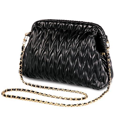 Homsunyi Women Clutch Bag Women's Evening Handbag Pleated PU Clutch Purse Quilted Handbags for Women Wedding Cocktail Party