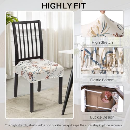 Image of SearchI Dining Chair Seat Covers Set of 6, Stretch Removable Chair Covers for Dining Chairs, Kitchen Chair Covers Protector(Beige Flower 1)
