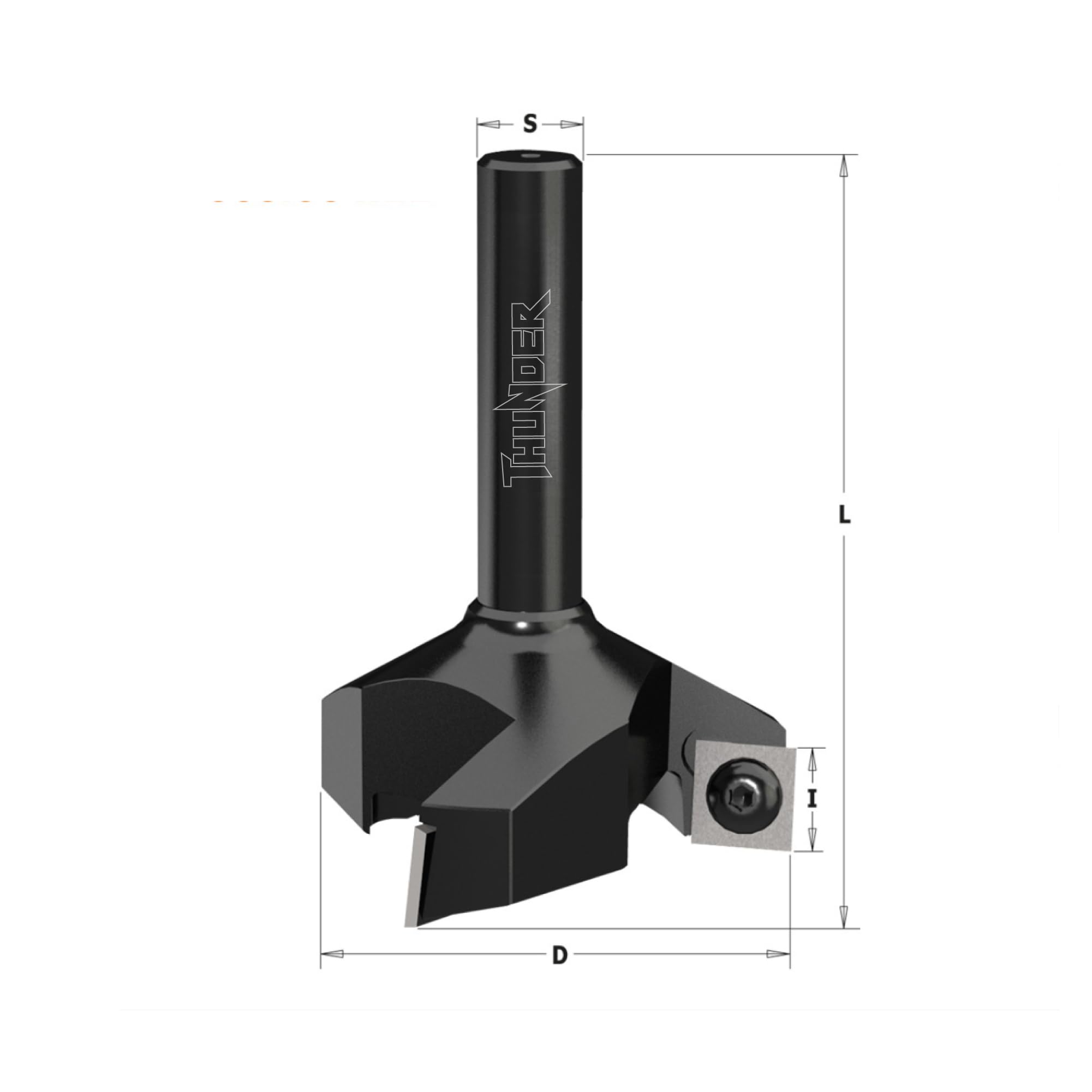 LegnoTools Thunder – Fresa per spianare legno diametro 35 mm, gambo 8 mm, con 3 inserti intercambiabili in metallo duro 10.5 mm – per livellare, bordi e scanalature – per CNC e fresatrice verticale