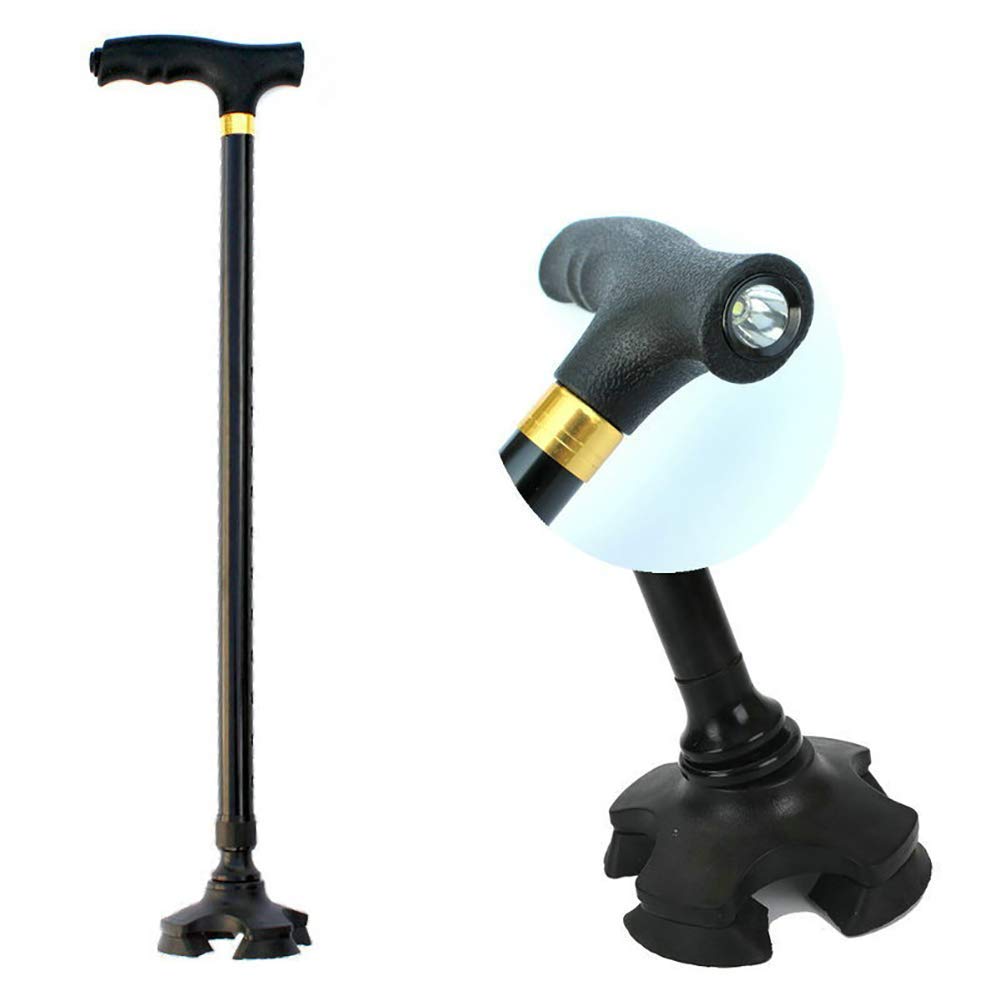 MRKU Bastón para Caminar, Independiente, bastón para Caminar con luz LED, bastón Ajustable para Padres, Madres, Regalos para Hombres y Mujeres, Hermoso Paisaje Negro