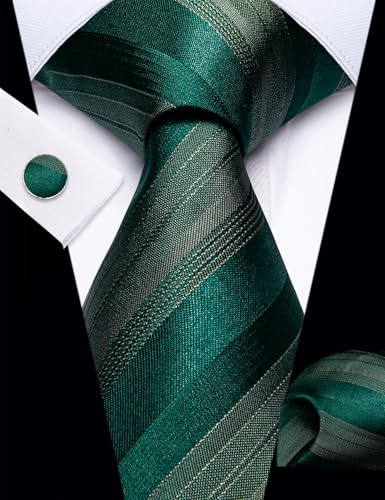 Image of Striped Plaid Ties for Men Silk Formal Necktie Set | 3.15 inch(8cm) Woven Jacquard Mens Ties with Necktie Pocket Square Cufflink Tie Clip Lapel Pin for Wedding Business Party