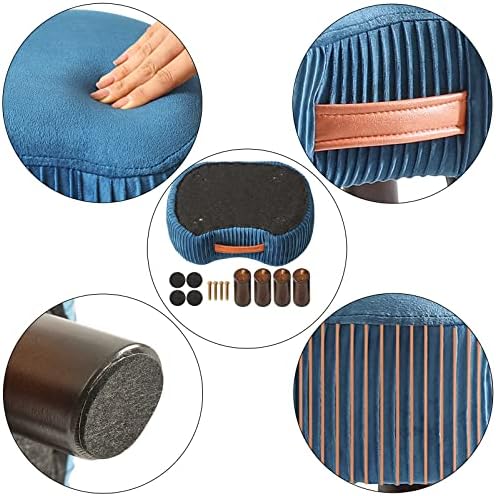YMYNY Wooden Pouf Ottoman, Small Curved Footstool with Handle, Sofa Stool with Soft Seat Cushion, for Bedroom, Living Room, Children's Room, 40 × 28 × 23 CM, Navy Blue HBD021Q