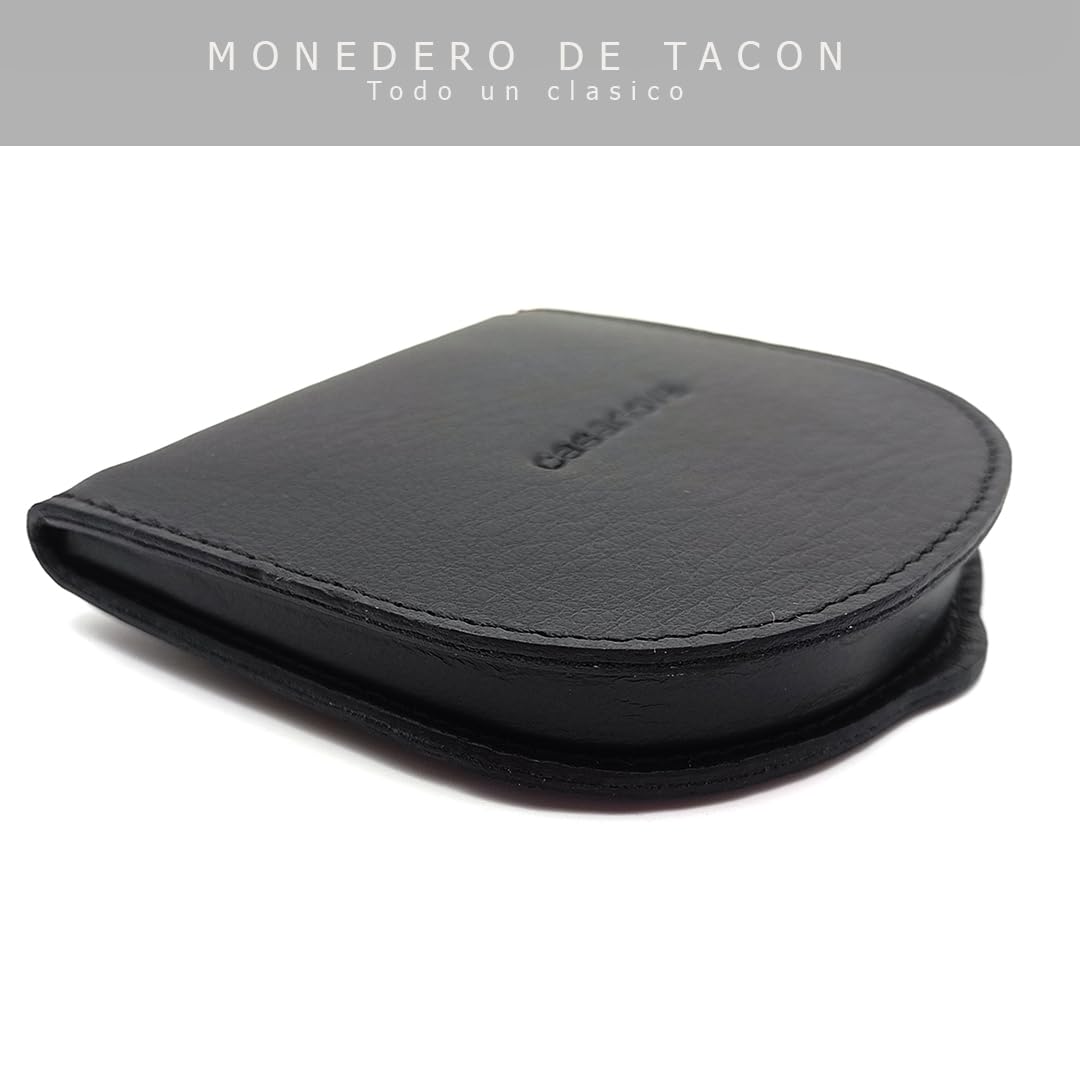 Monedero Tacon Hombre Rigido, Piel de Ubrique, Hecho a Mano en Cuero, Fabricado en España, 10016 Negro