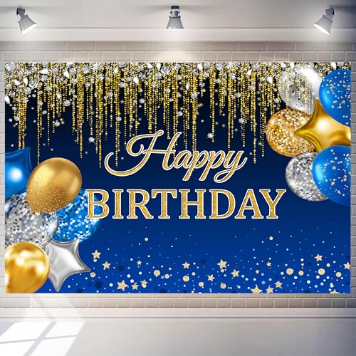Fondo Feliz Cumpleaños 8x6 ft Azul con Globos Dorados miniatura 2