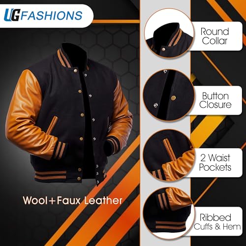 Image of Mens Varsity Letterman Baseball Bomber Jacket | Casual Fashion Wool & Faux Leather College /High School Jackets