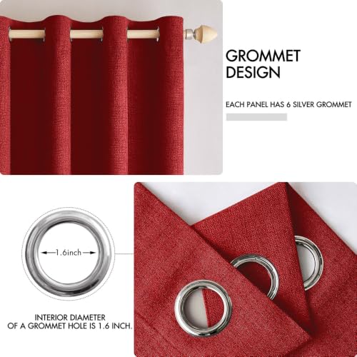 Image of MIULEE 100% Blackout Linen Curtains for Bedroom 42x90 Inches Red
