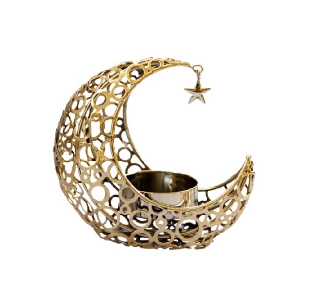 Portavelas Decoracion, Candelero con Forma de Luna Candelero de Metal Candelero romántico y para Reducir el estrés Candelero artístico Decoración del Hogar(Gold)