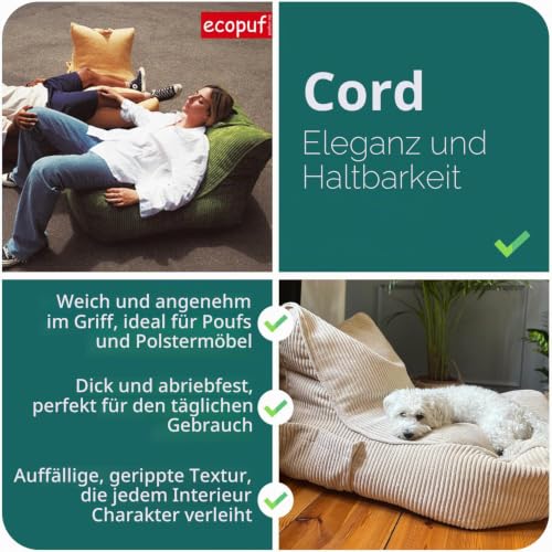 Ecopuf Sitzsack Cord - Sitzsäcke - Bean Bag - Sitzsack mit Füllung zum Kinderzimmer und zum...