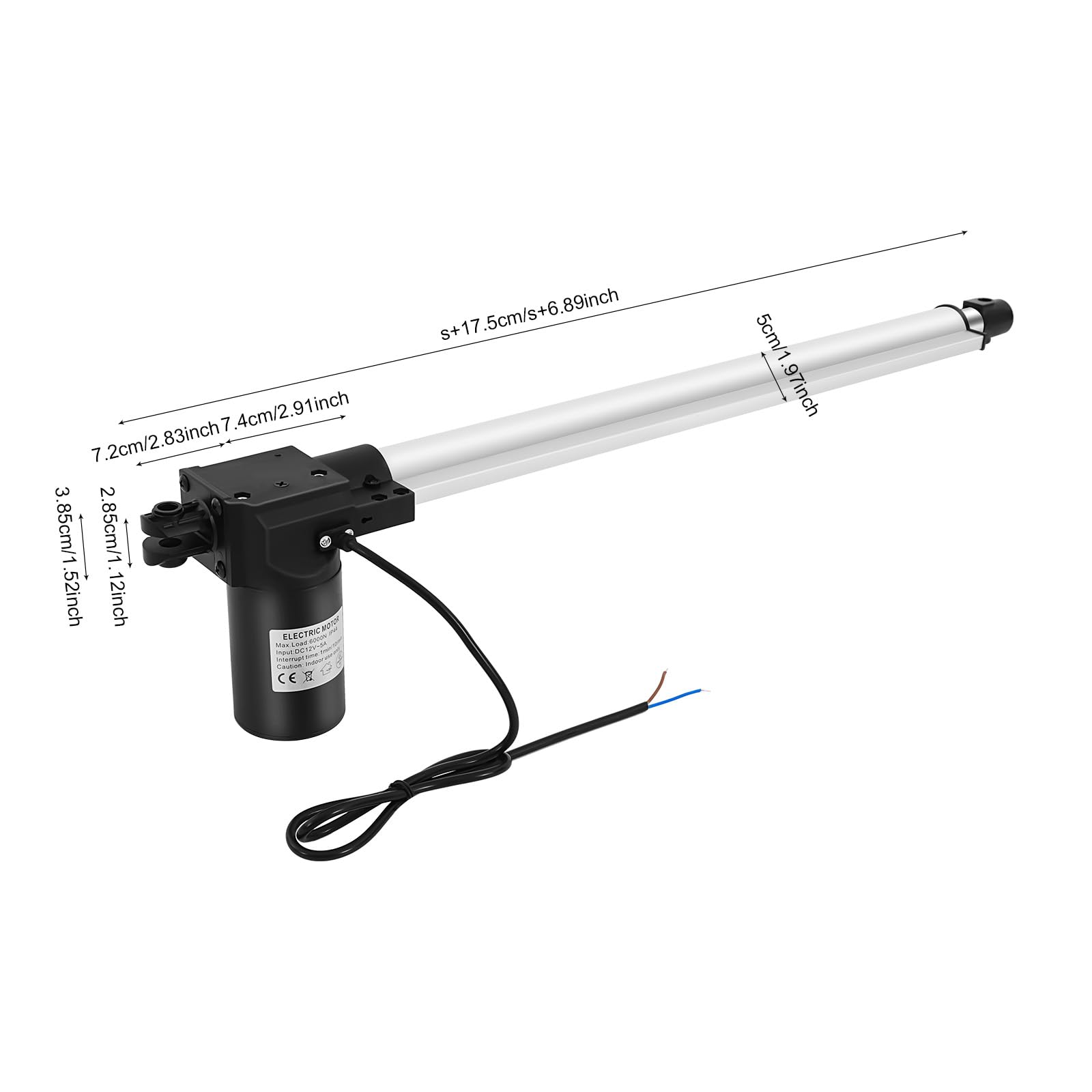 6000N Schwerlast Linearantrieb 500mm Hub 12V DC - IP44 Wassergeschützt & ≤48dB Ultra Leise - Linearmotor für Tischverstellung, Massagestuhl, Toröffner, Elektrische Türen - mit Montagehalterungen