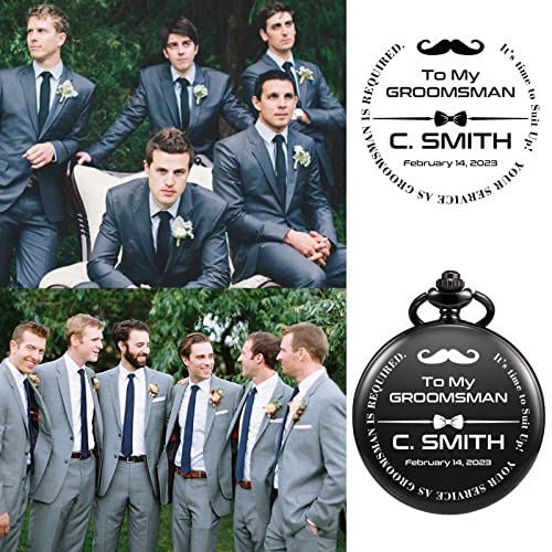 Image of TREEWETO Personalized Pocket Watch for Groomsmen Best Man Custom Engraved Pocket Watches Proposal Gift for Man Wedding Gifts, Groomsman Gifts for Men