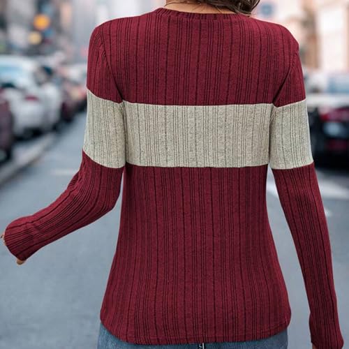 Women Long Sleeve Knit Color Block Striped Sweaters Crewneck Slim Sweatshirts Fall Trendy 2025 Jumper Tops3