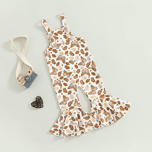 Toddler Baby Girl Floral Jumpsuits Kids Halloween Pumpkin Flower Strap One Piece Overall Romper Flare Pants Clothes (Butterfly,12-18 Months) #TOP1