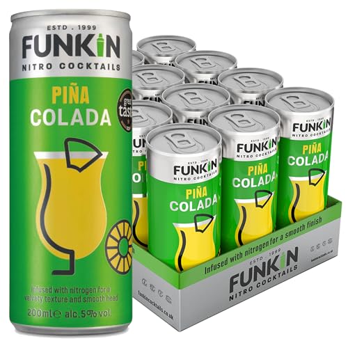 FUNKIN Cocktails Ready to Drink Piña Colada Nitro Cocktail Cans | 5% ABV | Velvety Texture Smooth Head | Just Pop & Pour Serve Chilled | Creamy Tropical & Refreshing | 200ml Pack of 12