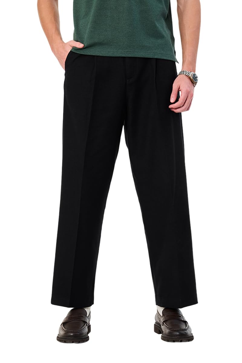 snitch Men Casual Wear Trousers | Baggy Fit Wide-Leg Solid Plain Front Design | 100% Cotton Breathable Fabric & Lightweight Pants for Summer & Everyday Outings-picture-21