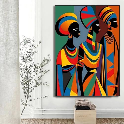 Toile art africain abstrait femmes noires pour habiller un mur vide de salon