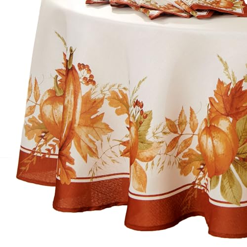 Elrene Home Fashions Autumn Pumpkin Grove Wrinkle Resistant Tablecloth, 70