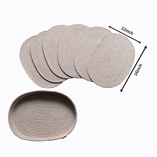 Set de table ovale coton tissé taupe rustique lavable cuisine x6