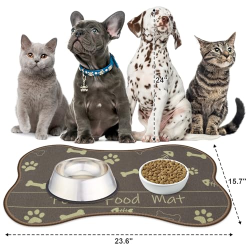 Dog-Food-Mat-Bone-Shaped-Water-Absorbent-Pet-Food-Mat-Non-Slip-Placemat-for-Pets-Bowl-and-Water-Machine-Washable-Feeding-Mats-for-Multiple-Breeds-Large-16-x-24Cute-Paw-Brown Dog Food Mat Bone Shaped Water Absorbent Pet Food Mat Non Slip Placemat for Pets Bowl and Water Machine Washable Feeding Mats for Multiple Breeds Large 16 x 24Cute Paw Brown