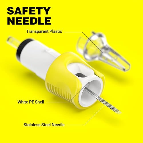 Miniatura 3 de Hawink 1RL - Cartucho de agujas de tatuaje 10 Bugpin 1 forro redondo X-Taper 16 piezas con membrana profesional desechables para dedos