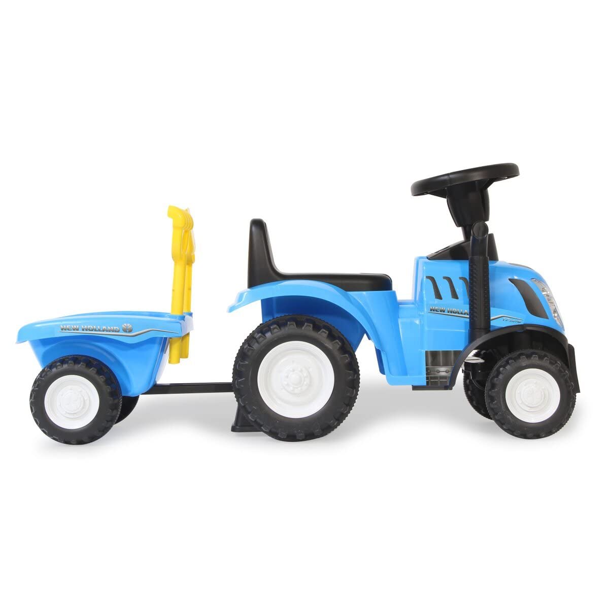 Rutscher New Holland T7 Traktor – ab 12 Monate, Sitzhöhe 270 mm, Kippschutz, originalgetreue Optik, Anhänger mit Schaufel und Rechen, LED Licht
