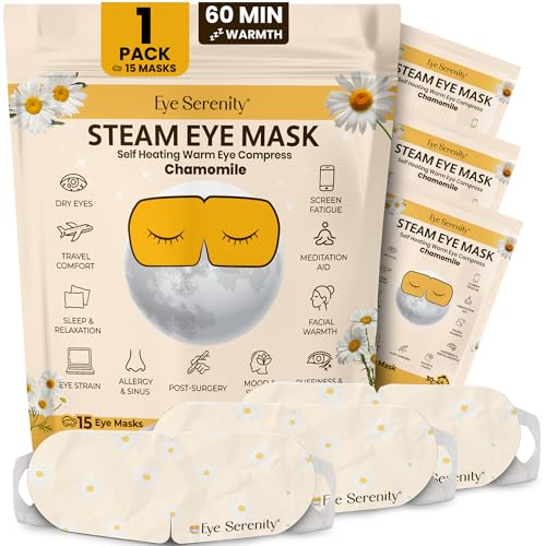Image of Eye Serenity Steam Eye Mask, Heated Eye Mask, Self Heating Warm Compress for Dry Eyes, Fast Relief for Stye, Puffy Sensitive Eyes, Moist Heat, Relaxation Gifts for Women and Men - Chamomile
