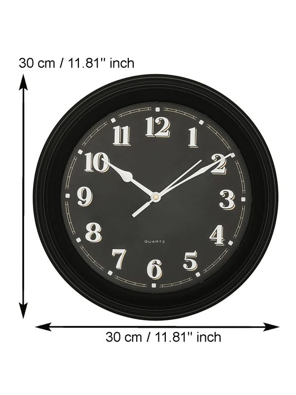 Image of CHRONIKLE Elegant Plastic Round Case Black Dial Analog English Numbers Wall Clock for Living Room Home Decoration Office Gifts (Size: 30 x 4 x 30 CM | Weight: 650 Gram)
