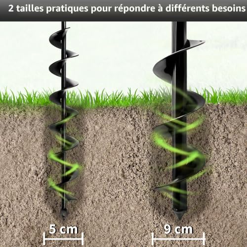 LYFETC 5x80cm and 9x40cm 2 pcs Black Foret hélicoïdal de jardin Vis de jardin,Tarière pour perceuse, foret de plantation, foret de plantation pour visseuse sans fil – vue 4